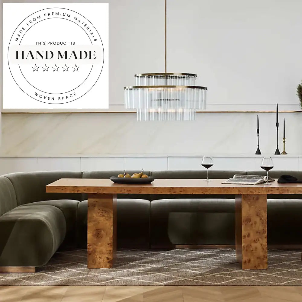 Solid Rectangle Burl Wood Contemporary Home Eight Seater Dining Table