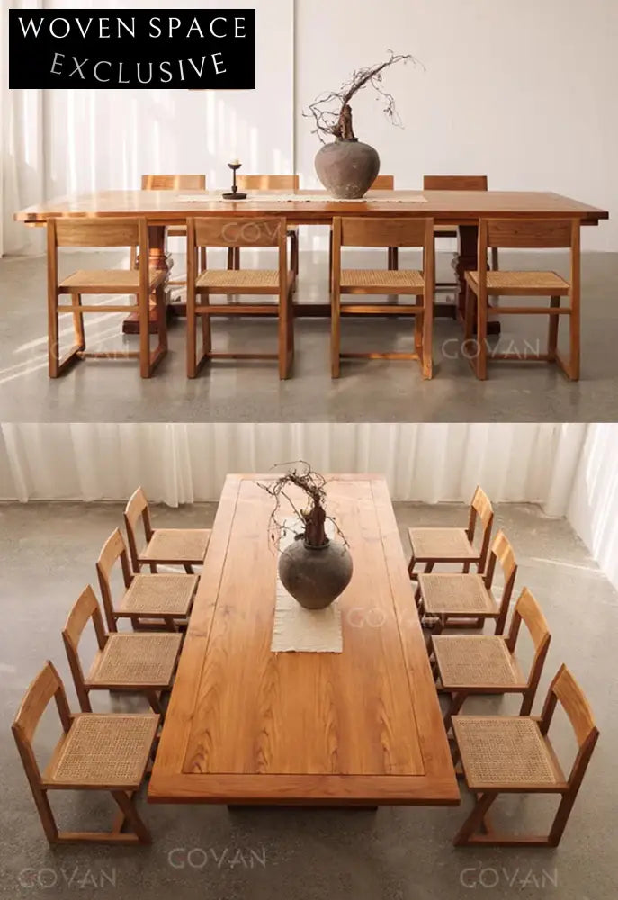 Solid Wood Antique Aged Thick Rectangular Indoor Contemporary Dining Table