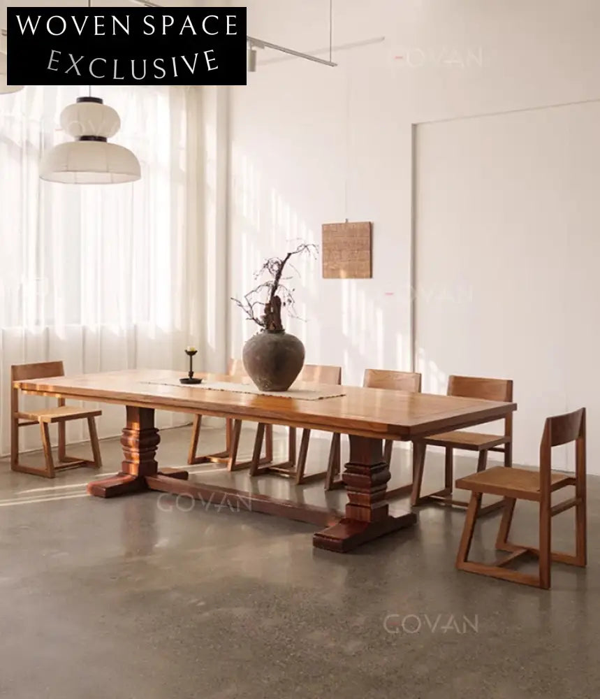 Solid Wood Antique Aged Thick Rectangular Indoor Contemporary Dining Table