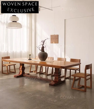 Solid Wood Antique Aged Thick Rectangular Indoor Contemporary Dining Table