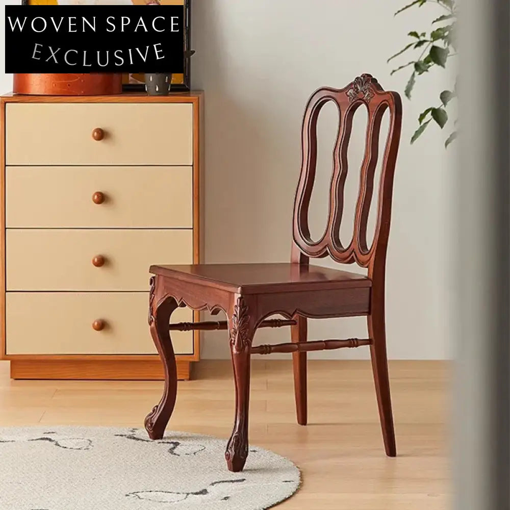 Solid Wood Dining Chair Retro Unique Backrest Design for Modern Dining Room