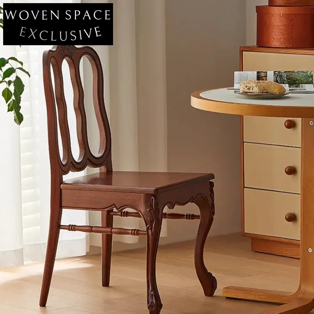 Solid Wood Dining Chair Retro Unique Backrest Design for Modern Dining Room