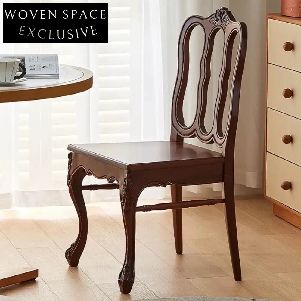 Solid Wood Dining Chair Retro Unique Backrest Design for Modern Dining Room