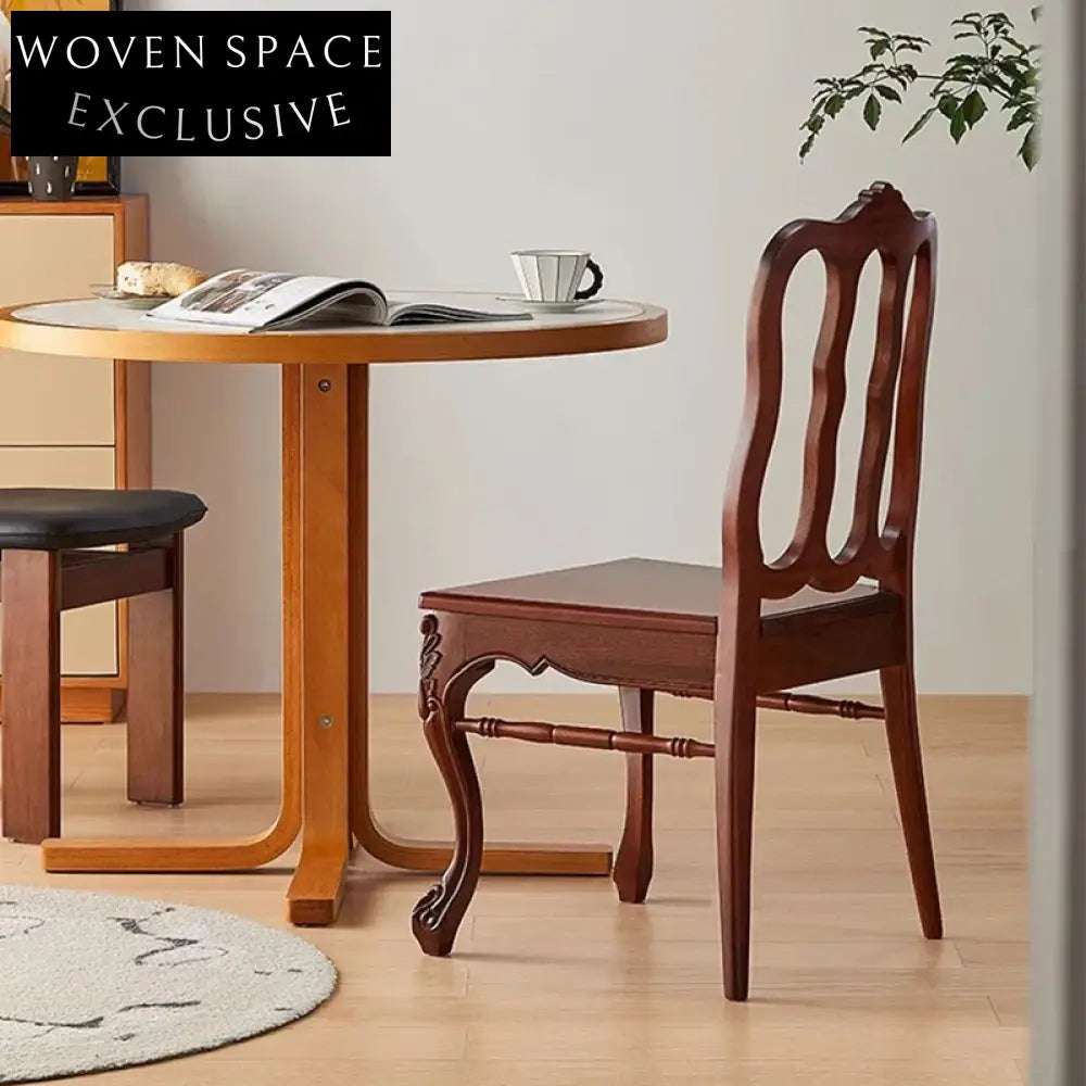 Solid Wood Dining Chair Retro Unique Backrest Design for Modern Dining Room