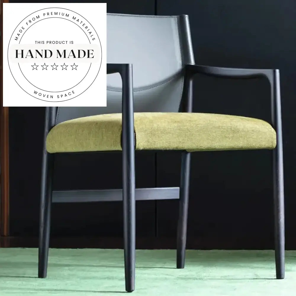 Solid Wood Italian Leather Nordic Restaurant Armchair Dining Chair