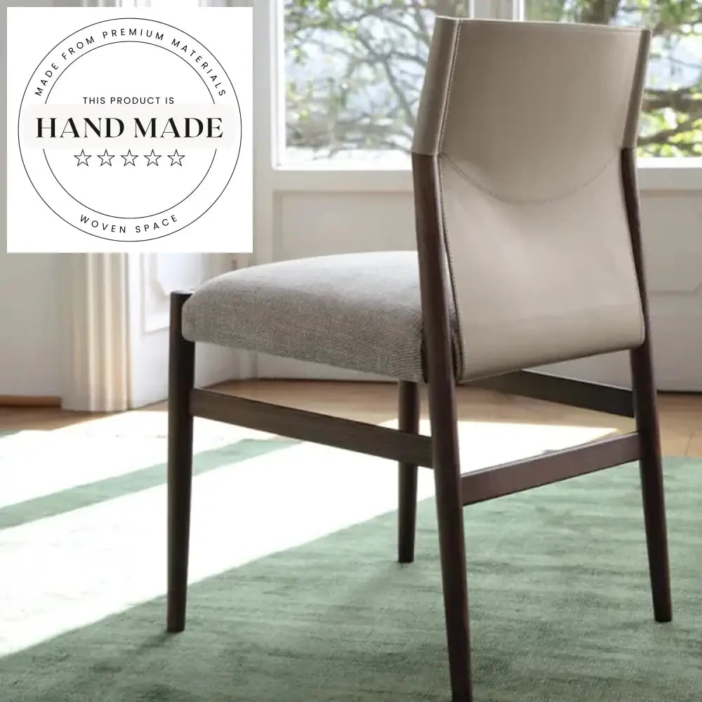 Solid Wood Italian Leather Nordic Restaurant Armchair Dining Chair