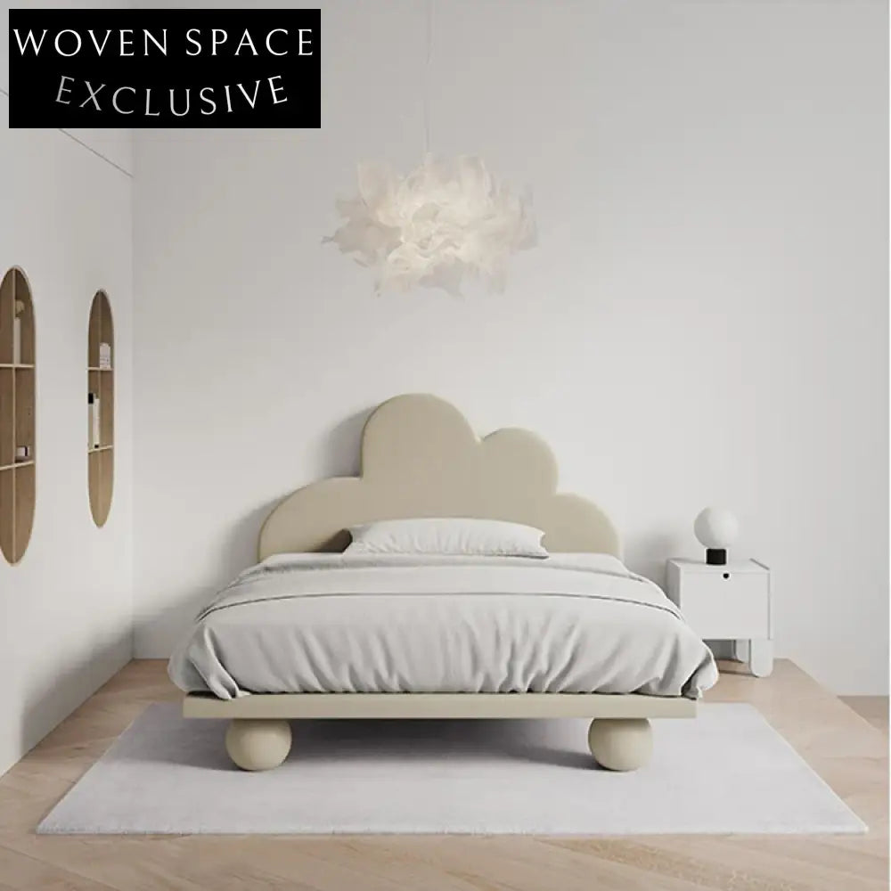 Solid Wood Kids Single Bed, Tech Fabric Headboard, Modern Nursery Bed