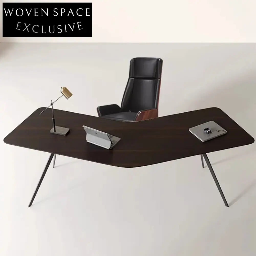 Solid Wood L-Shaped Office Desk with Metal Legs - Walnut, 79-inch Wide Desk