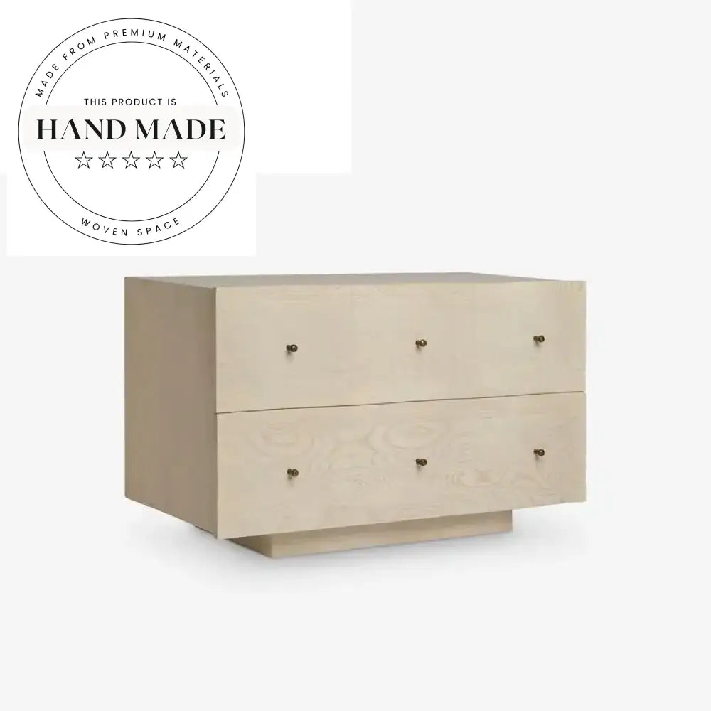 Solid Wood Natural Oak Two Drawer Bedroom Bedside Table