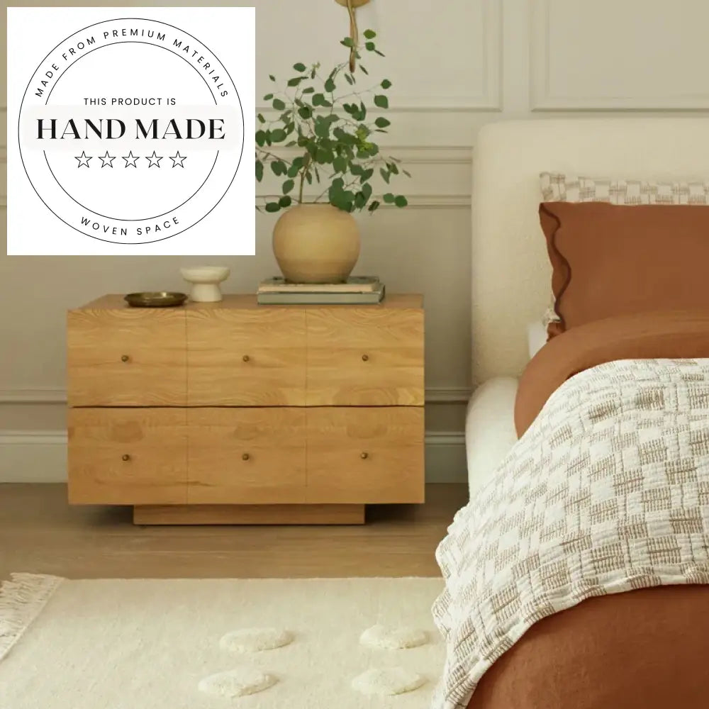 Solid Wood Natural Oak Two Drawer Bedroom Bedside Table