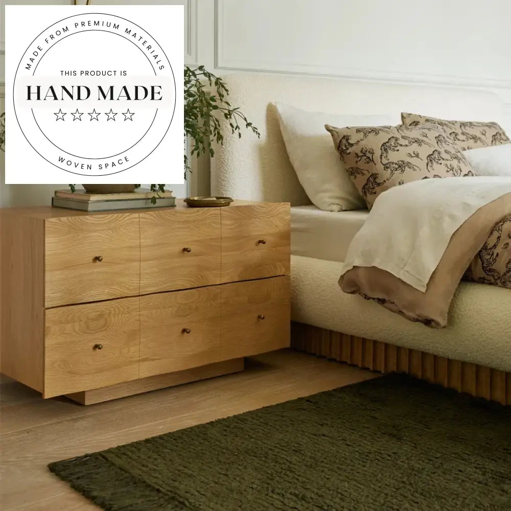 Solid Wood Natural Oak Two Drawer Bedroom Bedside Table