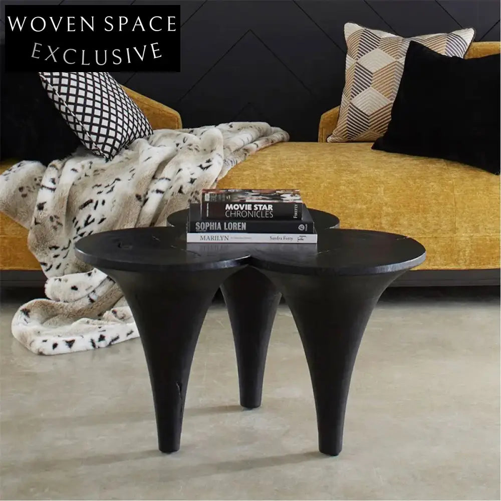 Solid Wood Retro Artistic Living Room Coffee Table Set for Home & Hotel