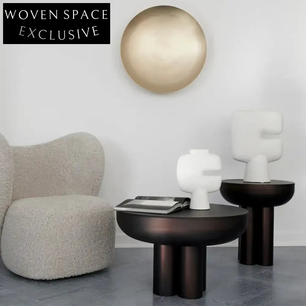 Solid Wood Round Low Coffee Table Set with Cylinder Legs, Side Table