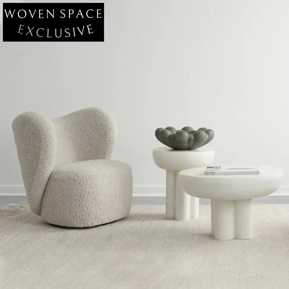 Solid Wood Round Low Coffee Table Set with Cylinder Legs, Side Table