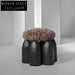 Solid Wood Tufted Round Lamb Wool Fur Small Footrest Ottoman