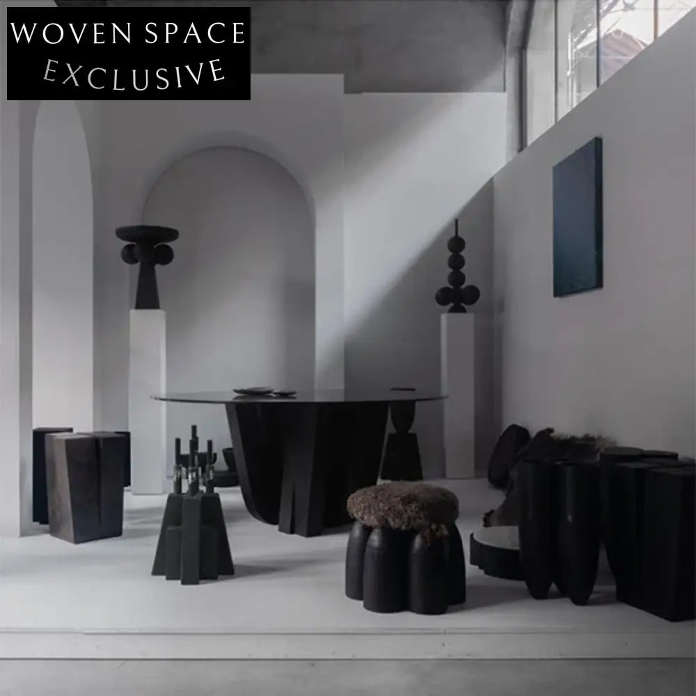 Solid Wood Tufted Round Lamb Wool Fur Small Footrest Ottoman