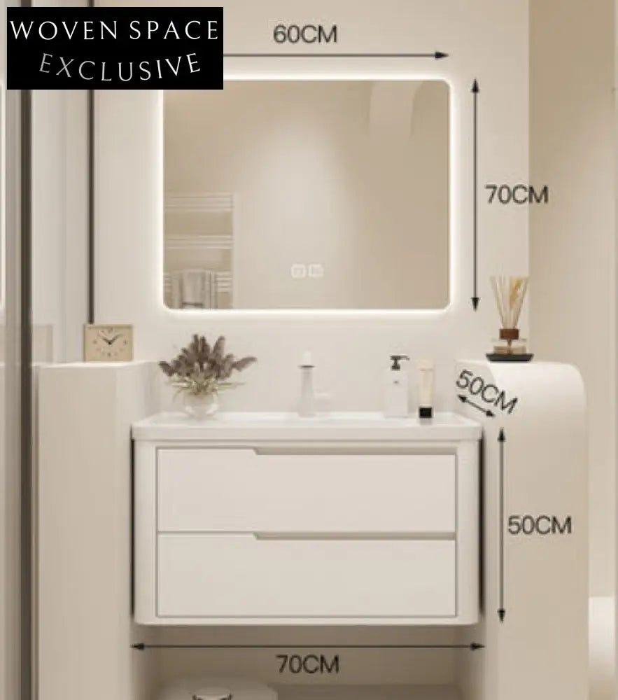 Sophia Oak Bathroom Cabinet with Corian Basin 70cm smart mirror + Corian integrated basin