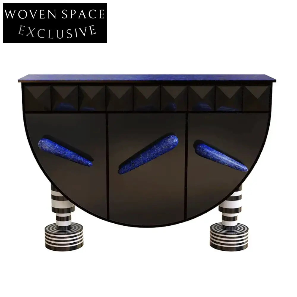 Sophisticated Black Marble Top Wood Console Cabinet for Dining Room