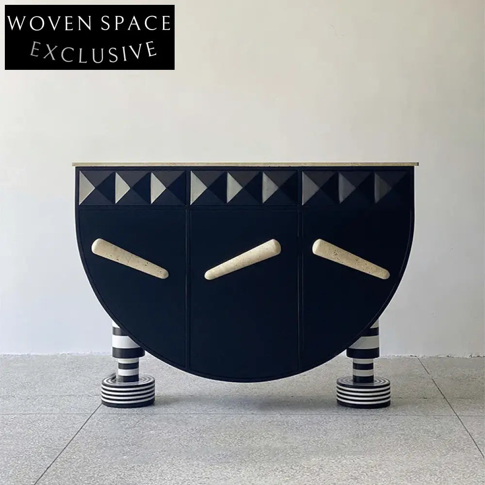 Sophisticated Black Marble Top Wood Console Cabinet for Dining Room