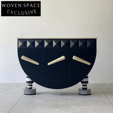 Sophisticated Black Marble Top Wood Console Cabinet for Dining Room