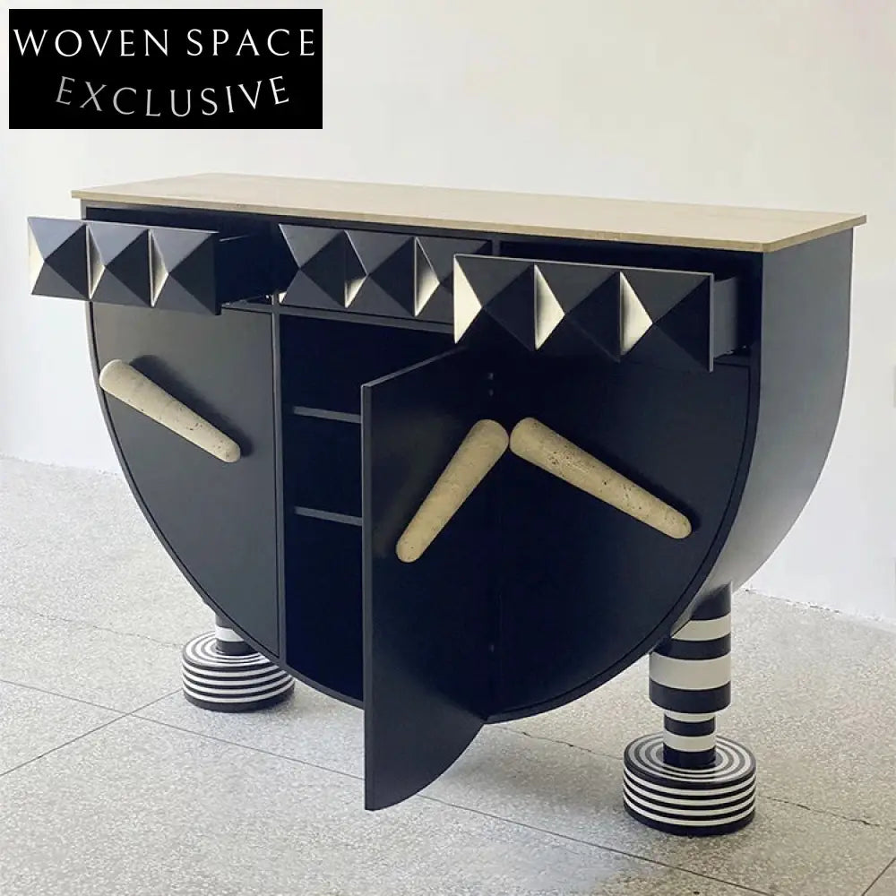 Sophisticated Black Marble Top Wood Console Cabinet for Dining Room