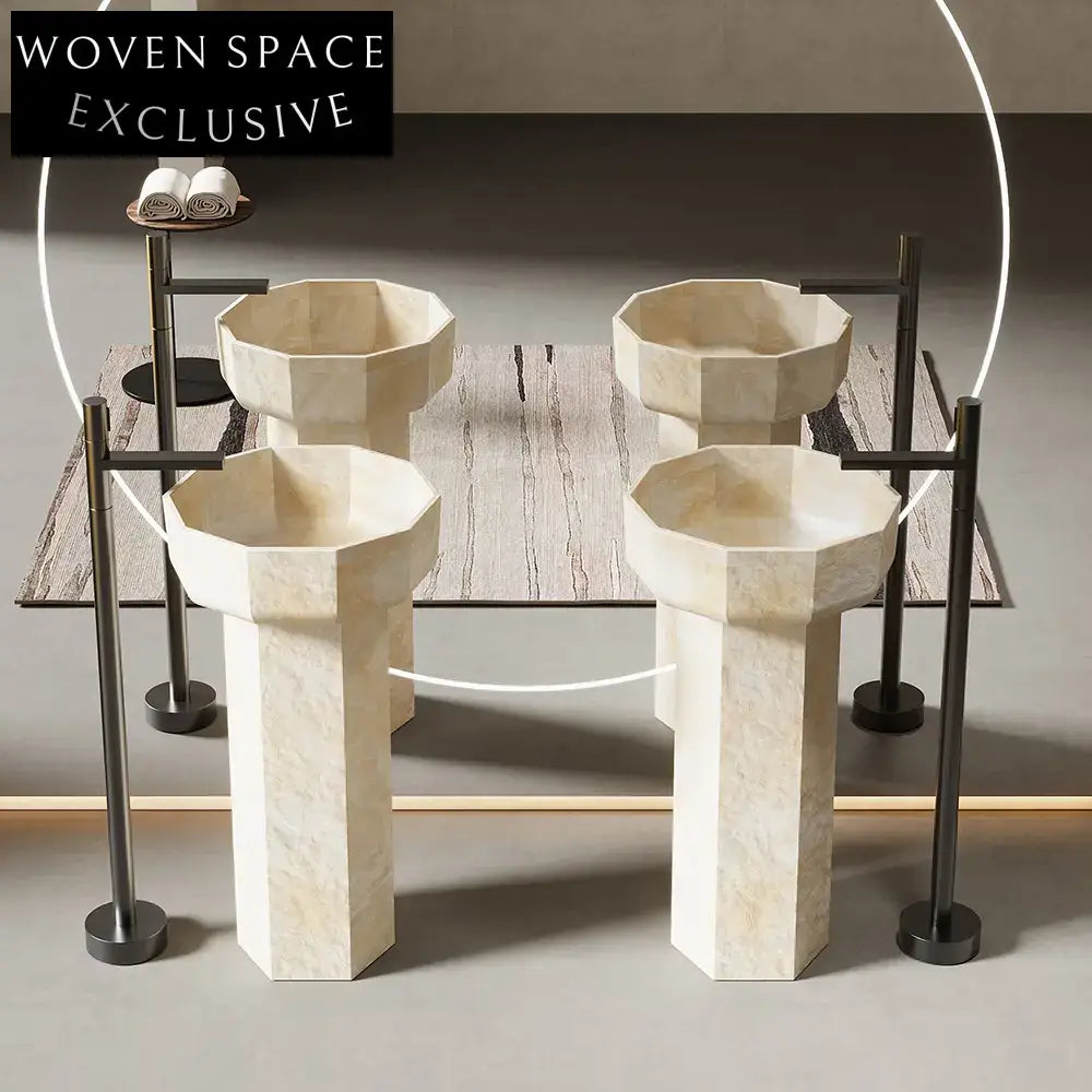 Soren Yellow Travertine Pedestal Basin