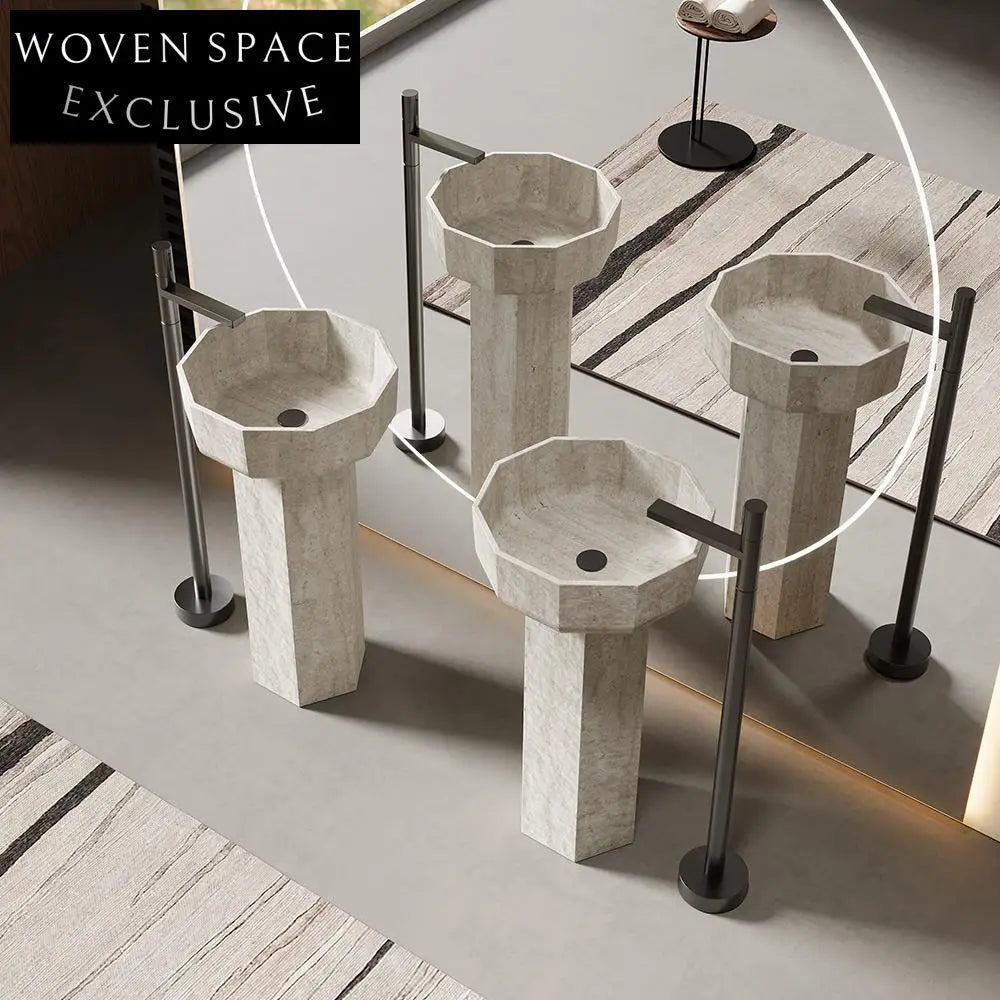 Soren Yellow Travertine Pedestal Basin