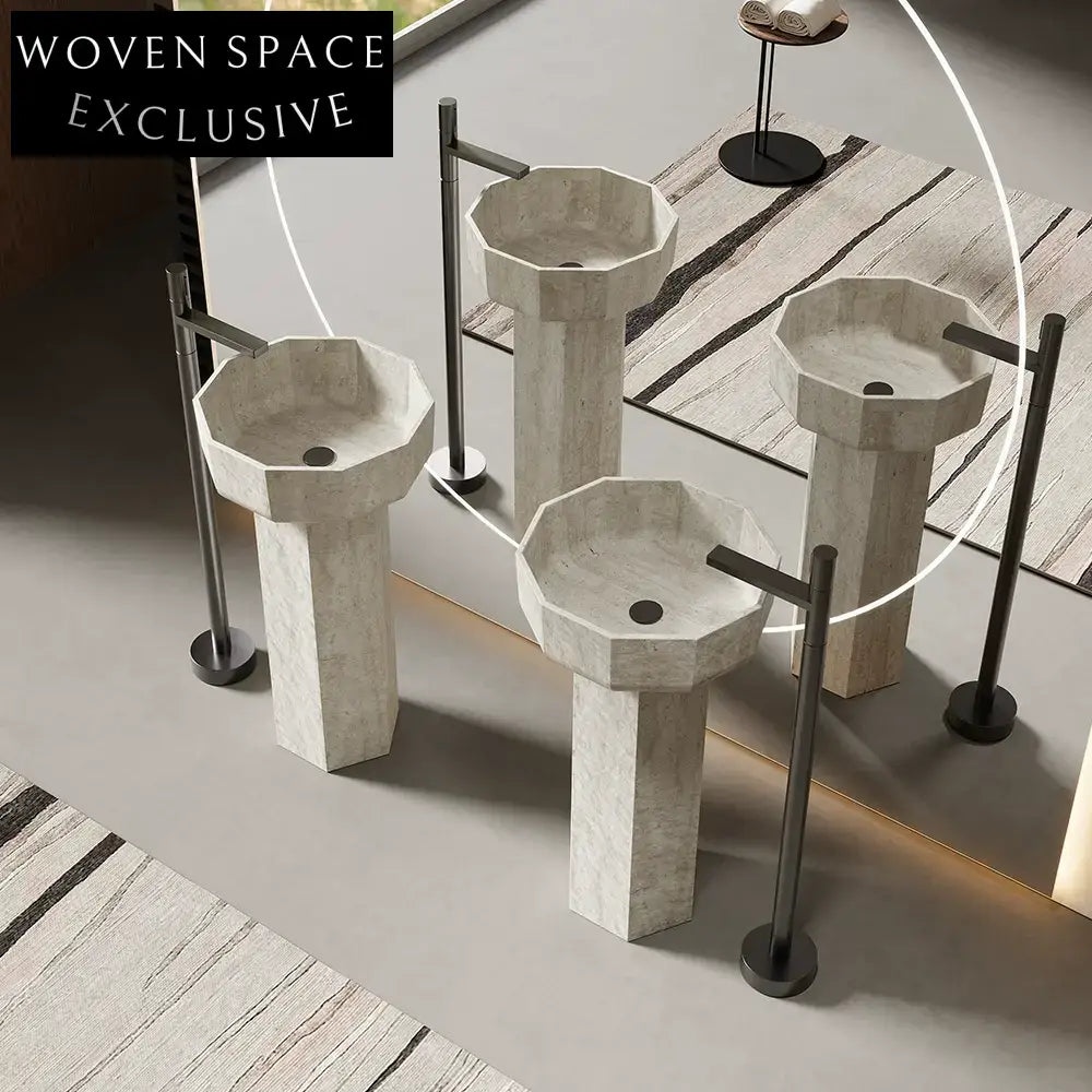 Soren Yellow Travertine Pedestal Basin