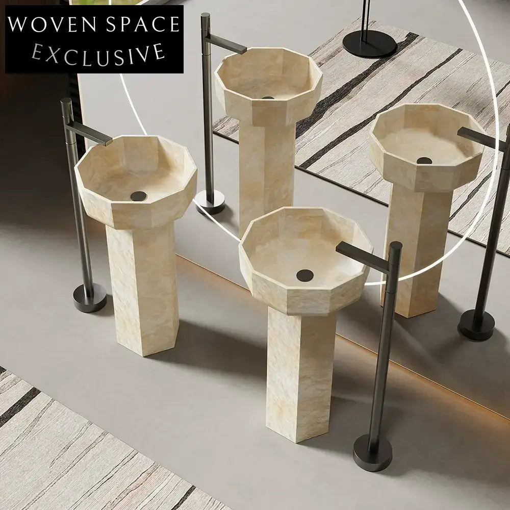 Soren Yellow Travertine Pedestal Basin