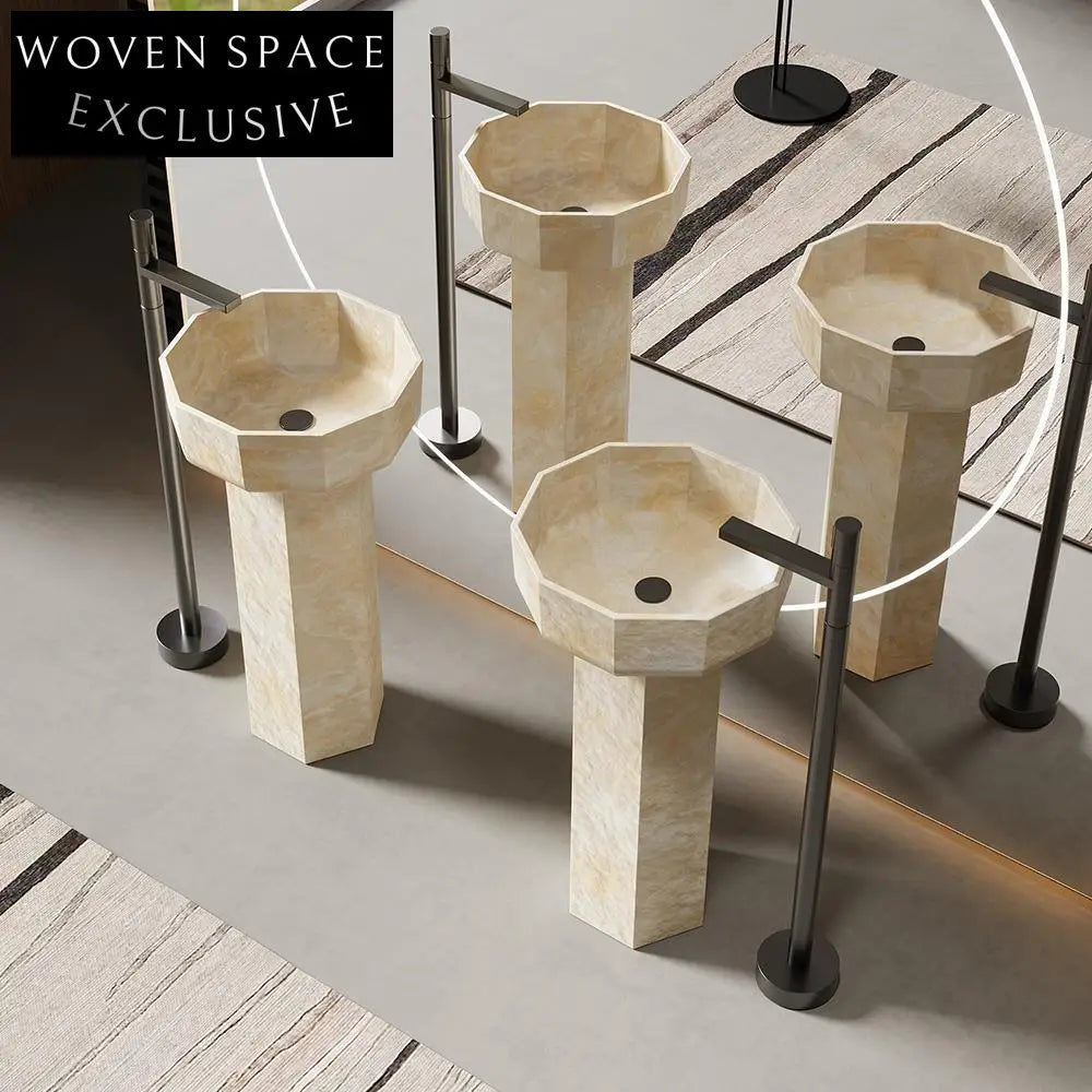 Soren Yellow Travertine Pedestal Basin