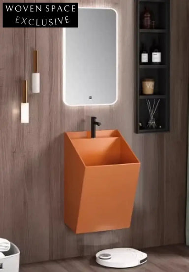 Space-Saving Glazed Ceramic Wall-Hung Hand Wash Basin with LED Mirror