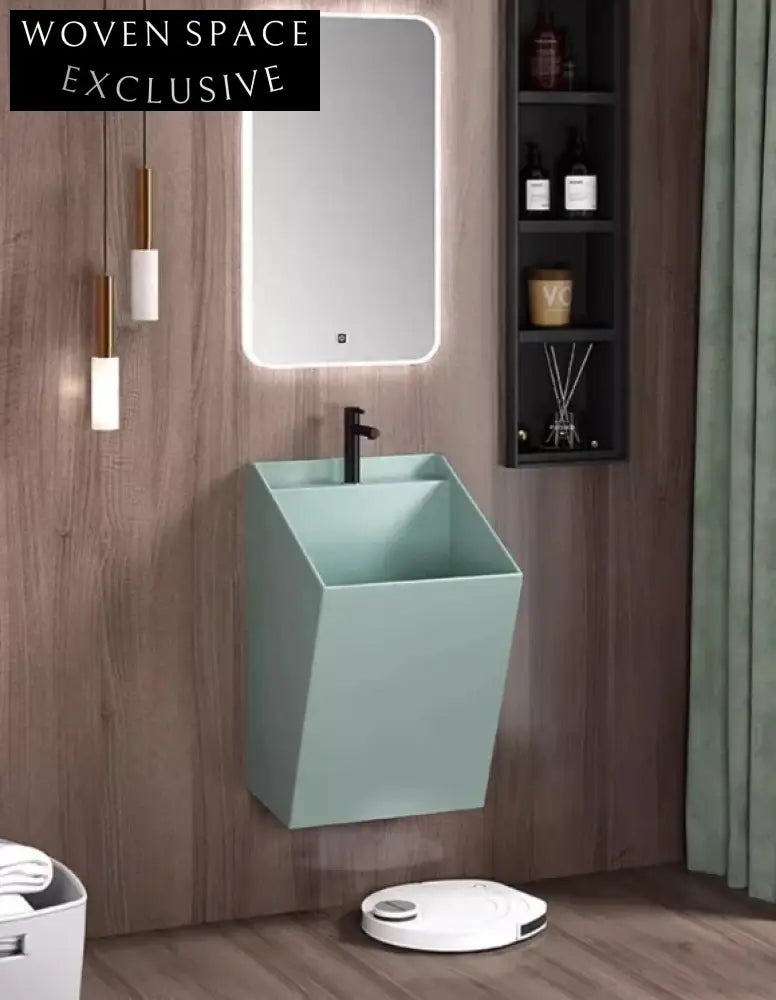 Space-Saving Glazed Ceramic Wall-Hung Hand Wash Basin with LED Mirror