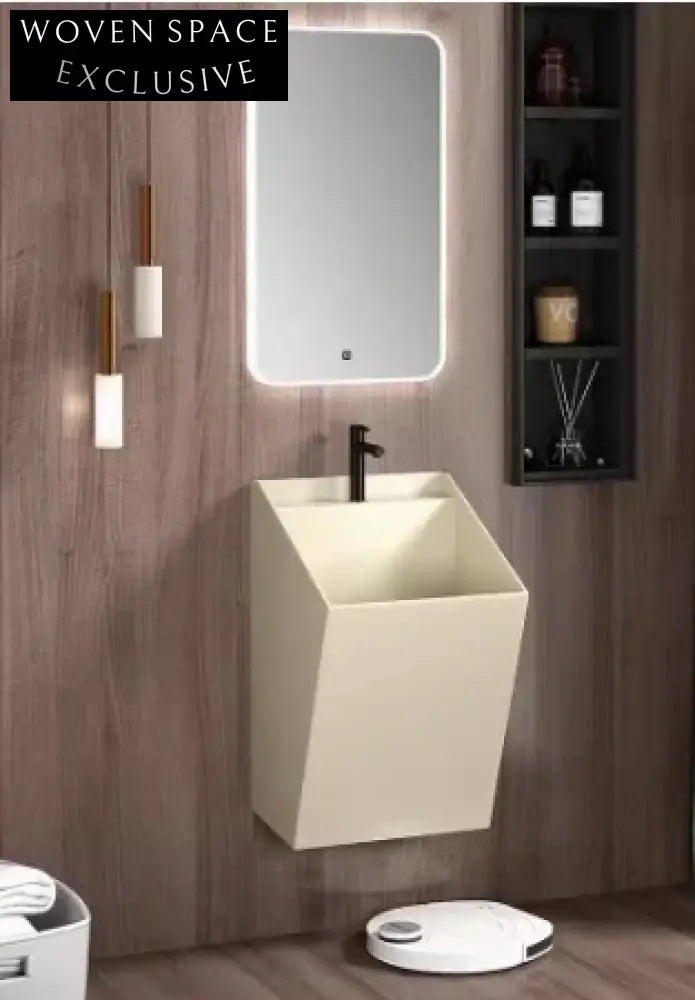 Space-Saving Glazed Ceramic Wall-Hung Hand Wash Basin with LED Mirror