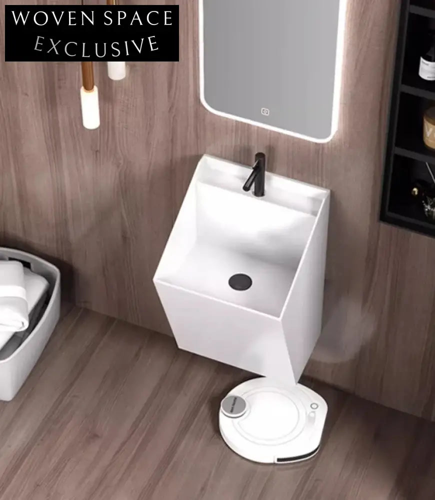 Space-Saving Glazed Ceramic Wall-Hung Hand Wash Basin with LED Mirror