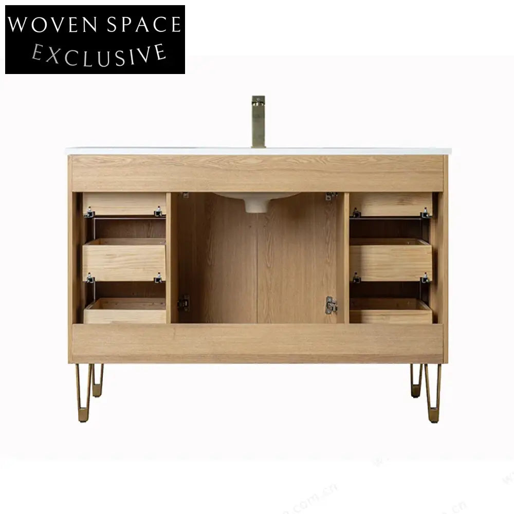Spacious 48-inch Light Oak Veneer Single Sink Modern Bathroom Vanity Cabinet