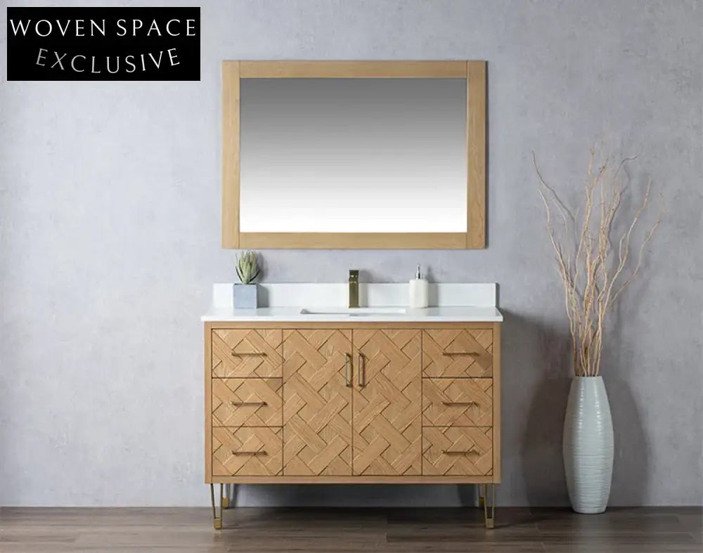 Spacious 48-inch Light Oak Veneer Single Sink Modern Bathroom Vanity Cabinet