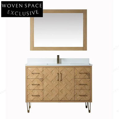 Spacious 48-inch Light Oak Veneer Single Sink Modern Bathroom Vanity Cabinet
