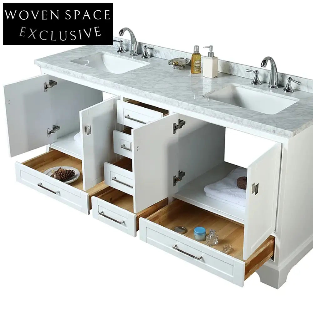 Spacious 72-inch White Modern Bathroom Vanity Unit with Basin and Storage
