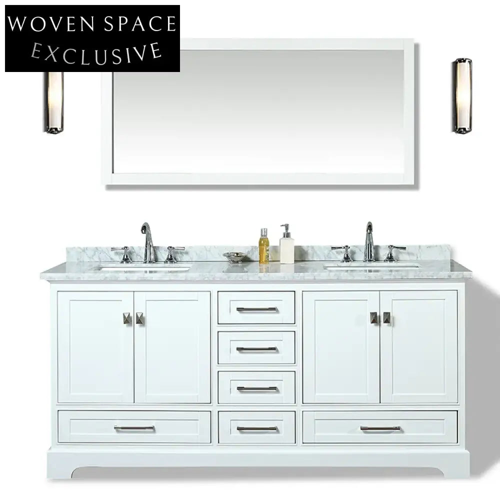 Spacious 72-inch White Modern Bathroom Vanity Unit with Basin and Storage