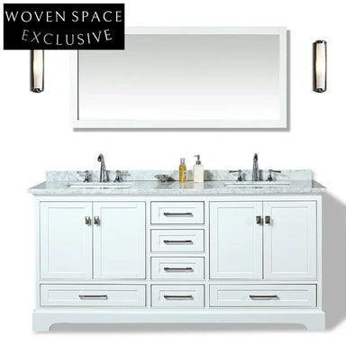 Spacious 72-inch White Modern Bathroom Vanity Unit with Basin and Storage