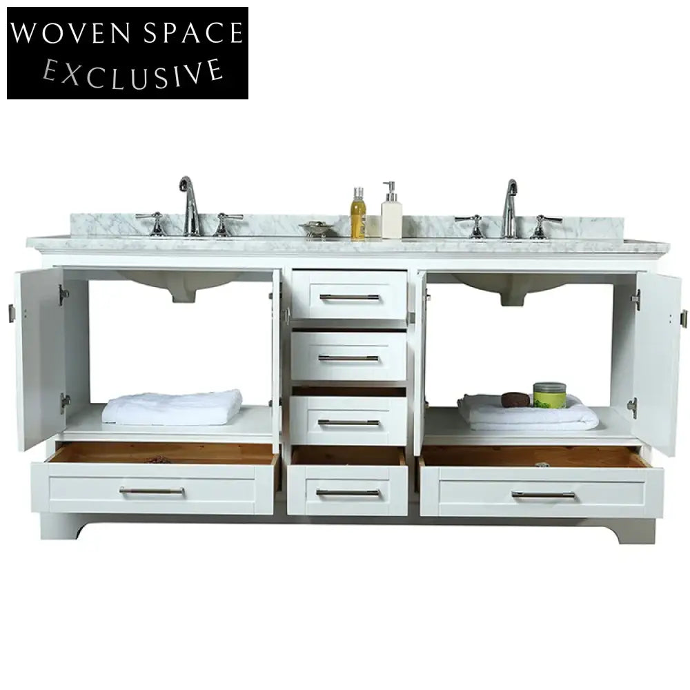 Spacious 72-inch White Modern Bathroom Vanity Unit with Basin and Storage