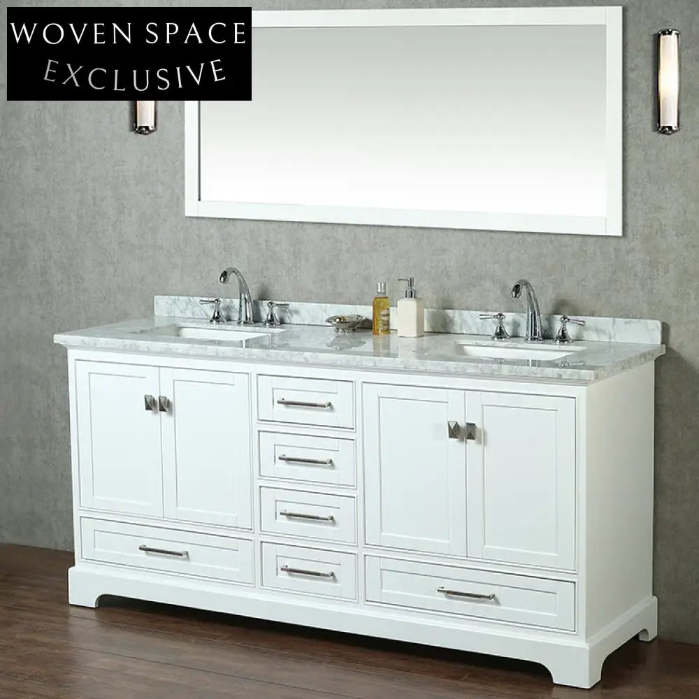 Spacious 72-inch White Modern Bathroom Vanity Unit with Basin and Storage