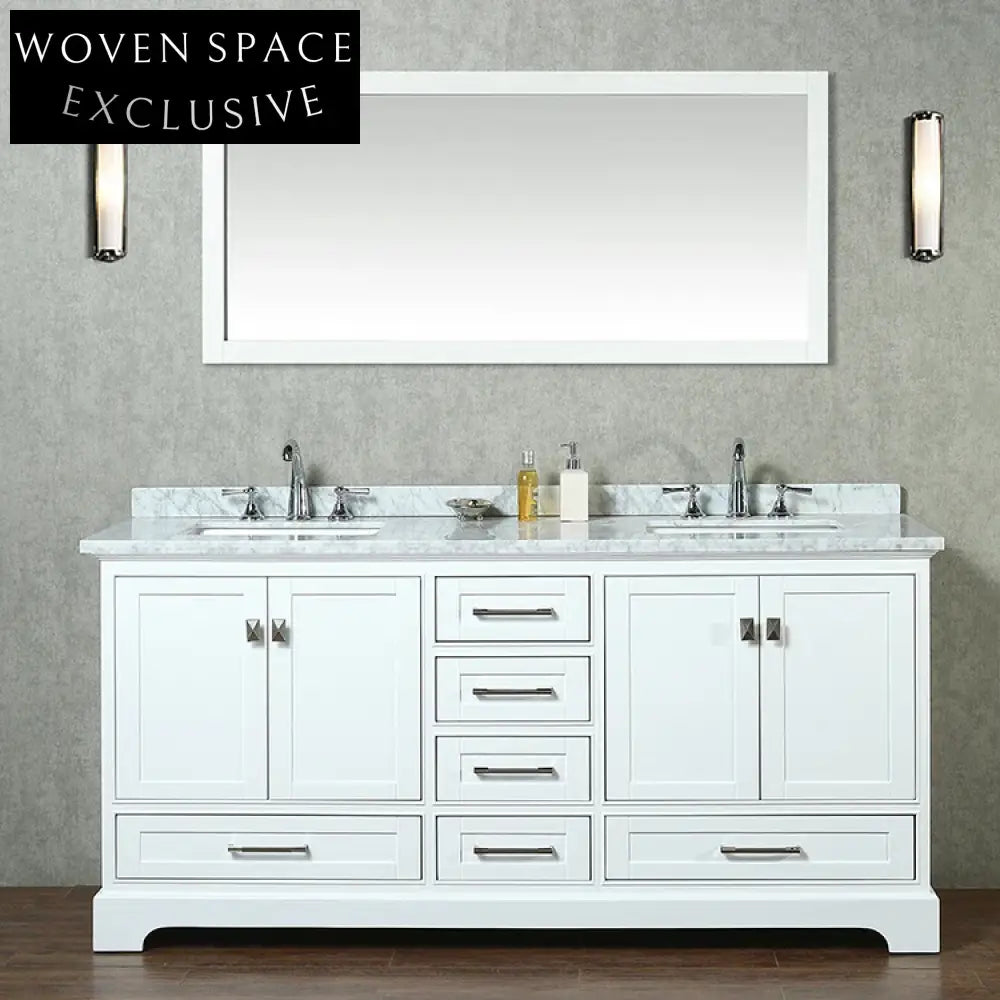 Spacious 72-inch White Modern Bathroom Vanity Unit with Basin and Storage