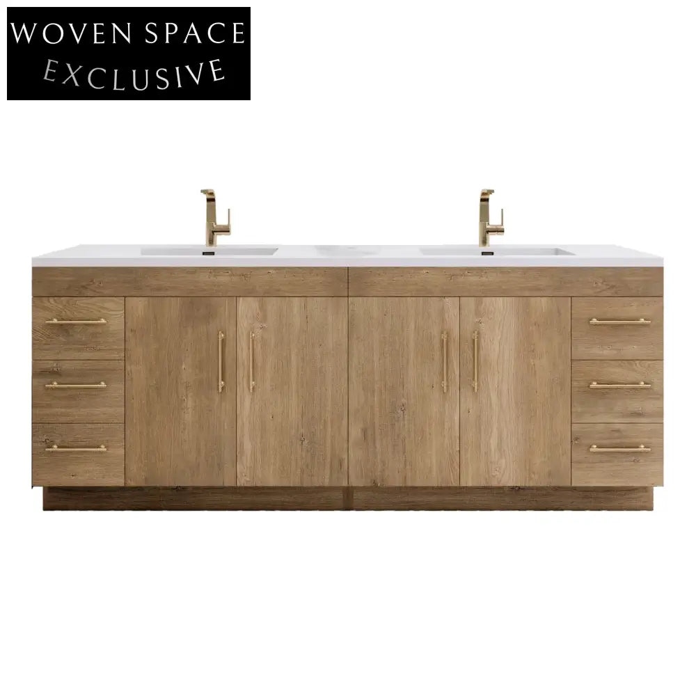 Spacious 84-inch Solid Wood Double Basin Bathroom Vanity with Integrated Mirror