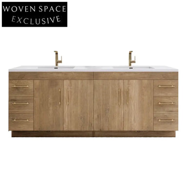 Spacious 84-inch Solid Wood Double Basin Bathroom Vanity with Integrated Mirror