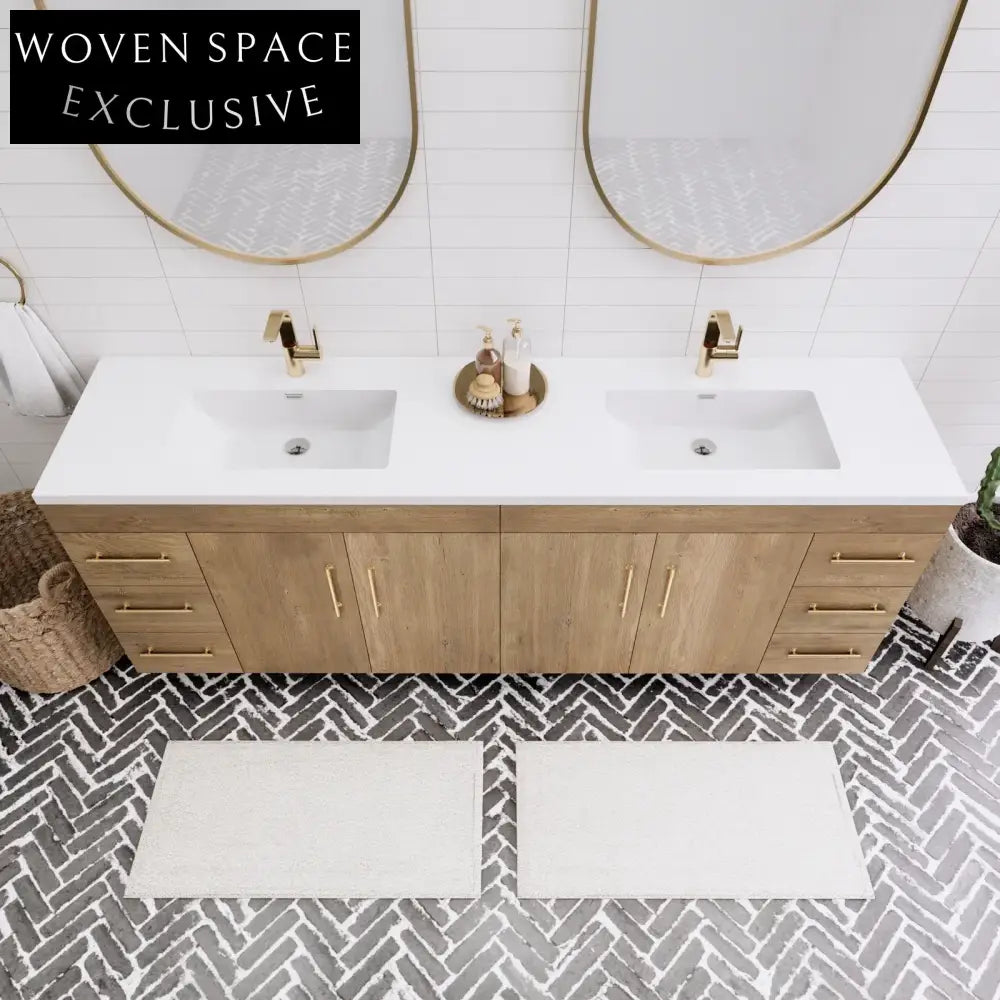 Spacious 84-inch Solid Wood Double Basin Bathroom Vanity with Integrated Mirror