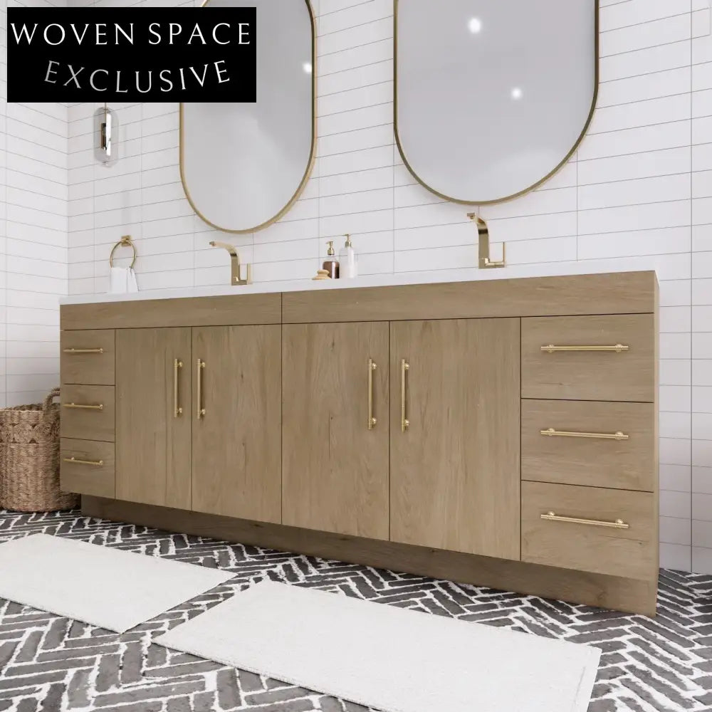 Spacious 84-inch Solid Wood Double Basin Bathroom Vanity with Integrated Mirror