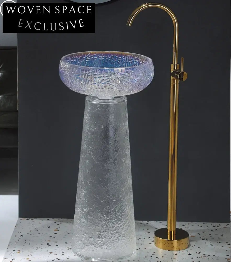 Sparkling Round Crystal Glass Countertop Bathroom Vessel Sink