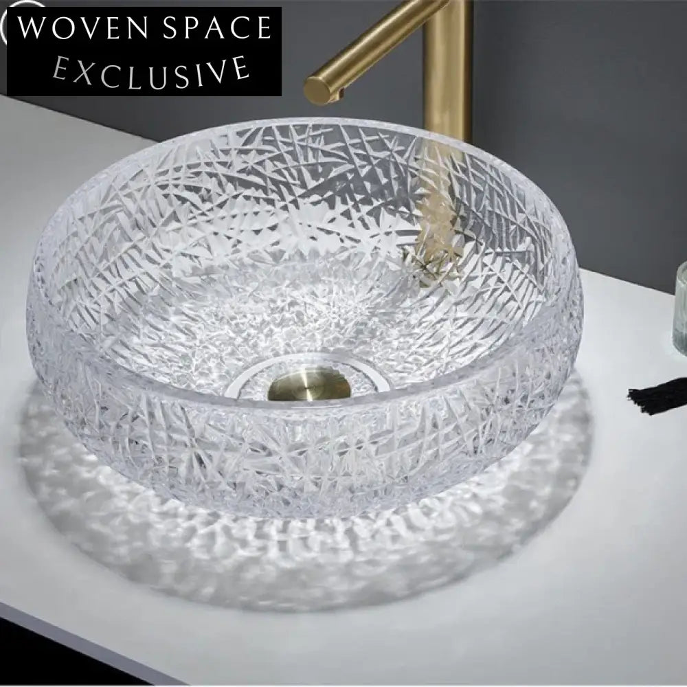 Sparkling Round Crystal Glass Countertop Bathroom Vessel Sink
