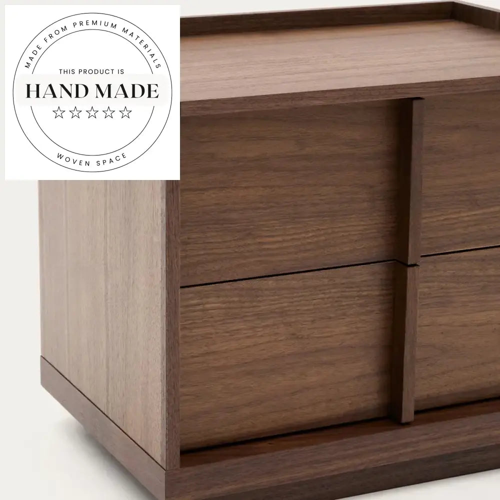 Square Retro Dark Walnut Wood Two Drawer Bedside Nightstand